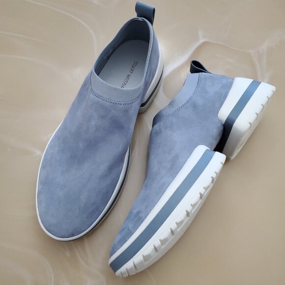 Stuart Weitzman Suede Slip On Sneakers in Dove Tail Blue Size 9 - Picture 1 of 15
